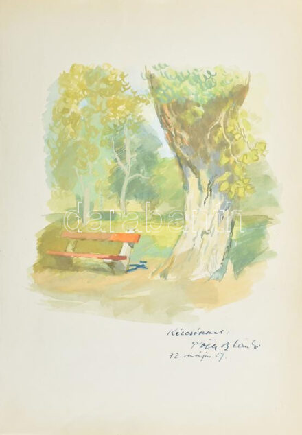 Tóth B. László (1906-1982): Parkban, akvarell, papír, jelzett, 21x29 cm