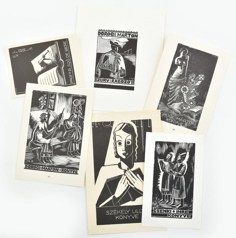 Gáborjáni Szabó Kálmán (1897-1955): 6 db Ex libris Linó, fametszet