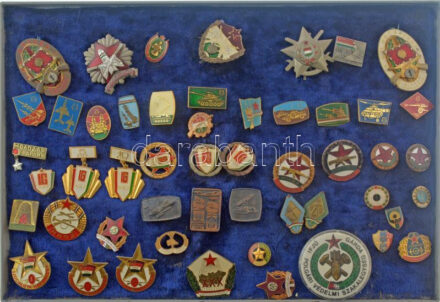 ~50 darabos vegyes jó állapotú magyar és külföldi kitűző tétel műanyag tálcán ~50 pieces mixed hungarian and foreign pin lot in plastic tray