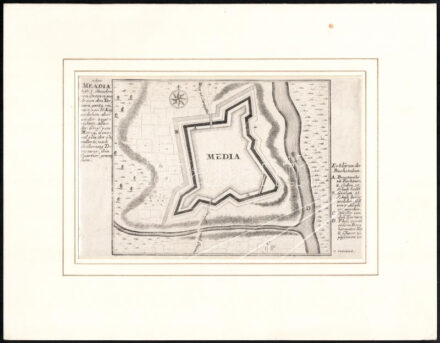 cca 1800 Mehádia Orsova mellett leírás a vár látképe jelmagyarázat / Mehadia Litográfia / View of Mehadia with description Lithography in paspartu 21x13 cm