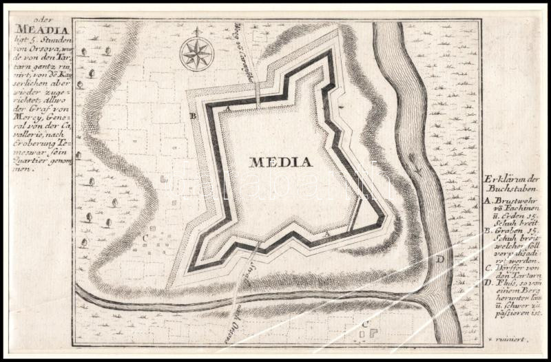 cca 1800 Mehádia Orsova mellett leírás a vár látképe jelmagyarázat / Mehadia Litográfia / View of Mehadia with description Lithography in paspartu 21x13 cm - Image 2