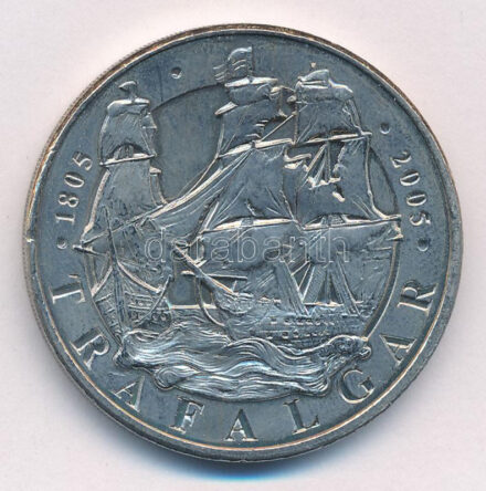 Nagy-Britannia 2005. 5P Cu-Ni 'A Trafalgari csata 200. évfordulója' forgalomba nem került emlékkiadás, 'Westminster' feliratú bársony tasakban T:1- kis ph, egy karc Great Britain 2005. 5 Pounds Cu-Ni '200th Anniversary of the Battle of