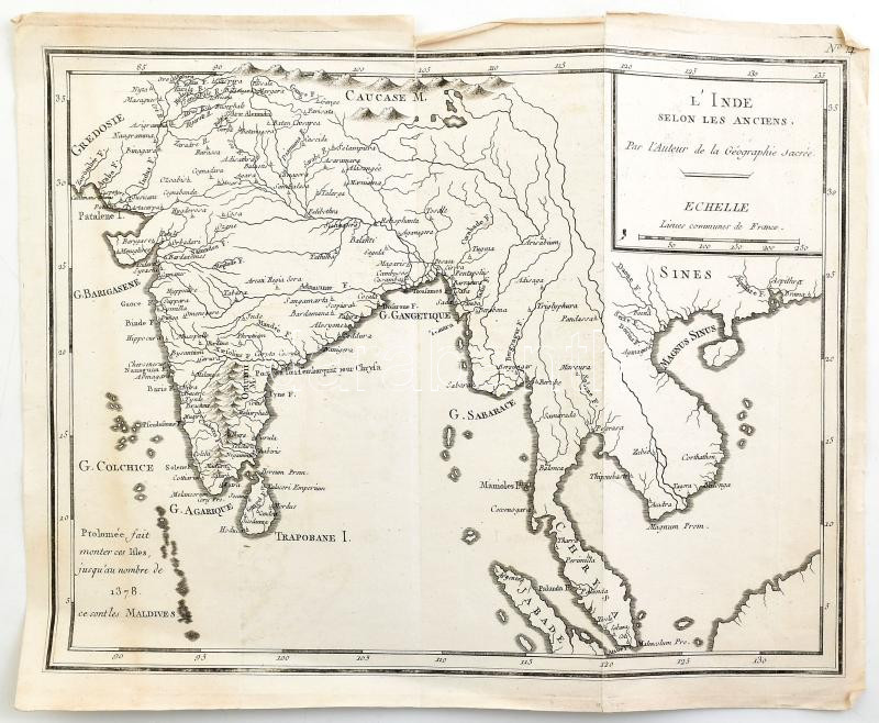 cca 1800 L' Inde Selon les anciens Par l'Auteur de la Geographie Sacreé Echelle. Rézmetzetű térkép 33x25 cm