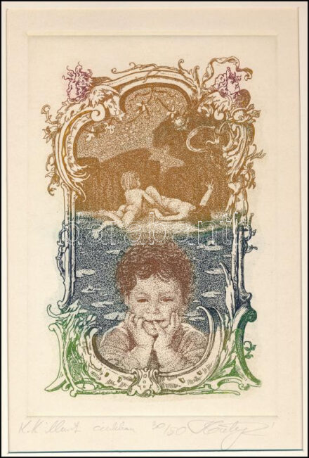 Hartung Sándor (1962- ): K. K. (Kárpáti Kamil) illusztráció. Cinkkarc, papír, jelzett, számozott: 30/50, paszpartuban, 18,5×12 cm