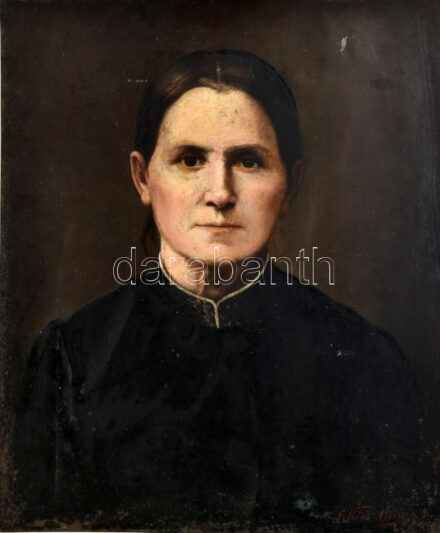 Kiss Alajos (1857-1929): Női portré. Olaj, fémlemez. Jelezve jobbra lent. Kissé sérült. 54x45 cm