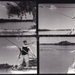 Engi László: Kompátkelő a folyón (Tisza?), 9 db jelzett amatőr művészfotó, 12x9 cm körül