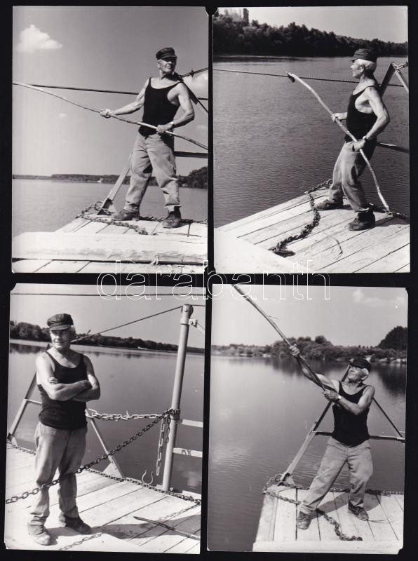 Engi László: Kompátkelő a folyón (Tisza?), 9 db jelzett amatőr művészfotó, 12x9 cm körül - Image 2
