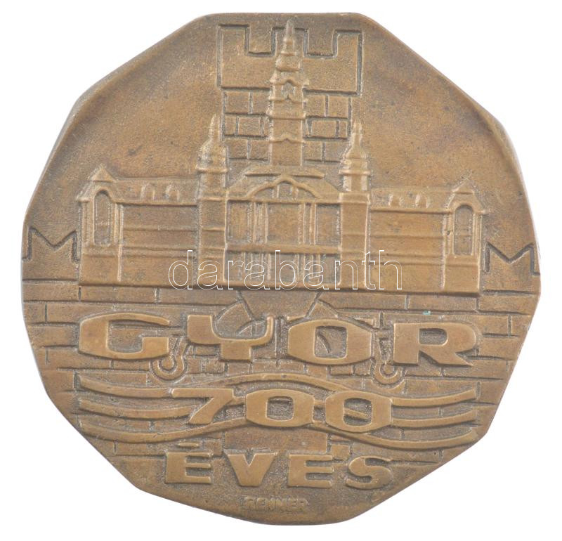 Renner Kálmán (1927-1994) 1971. 'Győr 700 éves' egyoldalas bronz plakett (~113-114mm) T:1-