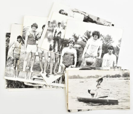 cca 1970-1980 Kajak-kenu témájú sportfotók (országos bajnokságok helyezettjei, stb.), 15 db feliratozott, pecséttel jelzett fotó, Várszegi György felvételei, 18x13 cm és 12x9 cm között