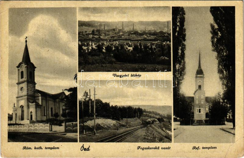 Ózd, Római katolikus és református templom, vasgyár, fogaskerekű vasút (EK)