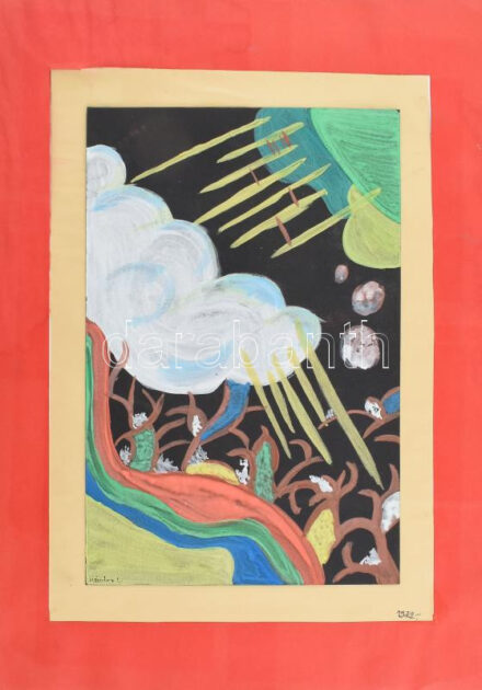 Kántor L jelzéssel: Képzelt táj. Vegyes technika, papír. 27x18 cm