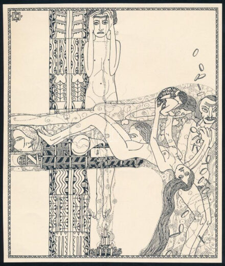 Kozma Lajos (1884-1948): Születés. Cinkográfia, papír, jelzett a cinkográfián, körbevágott, 19,5×16,5 cm