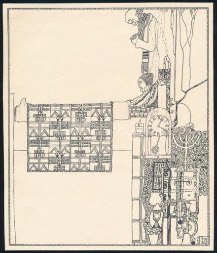 Kozma Lajos (1884-1948): Betegágyon. Cinkográfia, papír, jelzett a cinkográfián, körbevágott, 19,5×16,5 cm