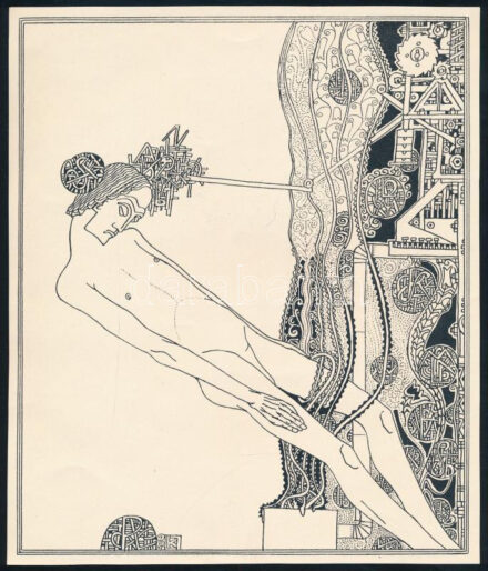 Kozma Lajos (1884-1948): Hínár. Cinkográfia, papír, jelzett a cinkográfián, körbevágott, 19,5×16,5 cm