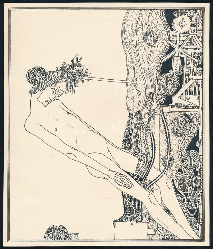 Kozma Lajos (1884-1948): Hínár. Cinkográfia, papír, jelzett a cinkográfián, körbevágott, 19,5×16,5 cm