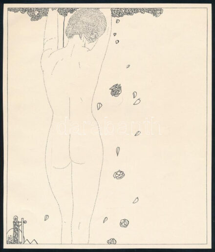Kozma Lajos (1884-1948): Akt. Cinkográfia, papír, jelzett a cinkográfián, körbevágott, 19,5×16,5 cm