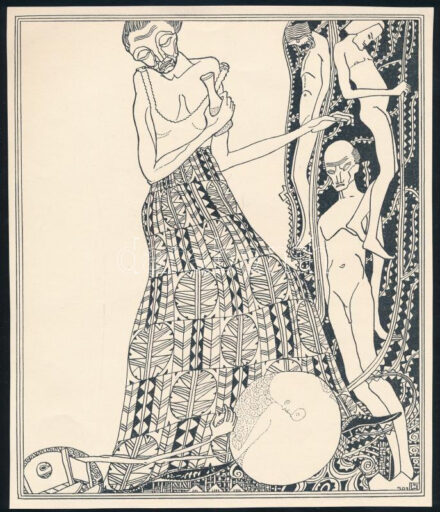 Kozma Lajos (1884-1948): Öregség. Cinkográfia, papír, jelzett a cinkográfián, körbevágott, 19,5×16,5 cm
