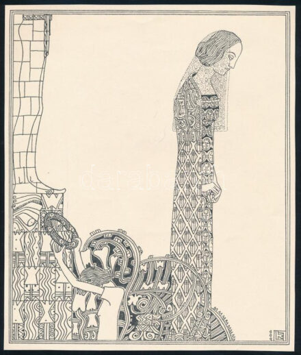 Kozma Lajos (1884-1948): Fátyolban. Cinkográfia, papír, jelzett a cinkográfián, körbevágott, 19,5×16,5 cm