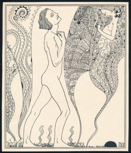 Kozma Lajos (1884-1948): Magány. Cinkográfia, papír, jelzett a cinkográfián, körbevágott, 19,5×16,5 cm