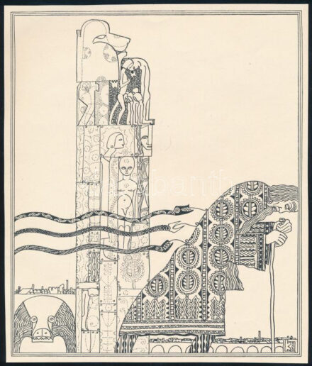 Kozma Lajos (1884-1948): Öregség. Cinkográfia, papír, jelzett a cinkográfián, körbevágott, 19,5×16,5 cm