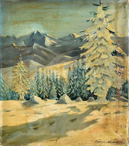 Katona Nándor jelzéssel: Fenyves. Olaj, vászon. Kissé sérült. 45x40 cm