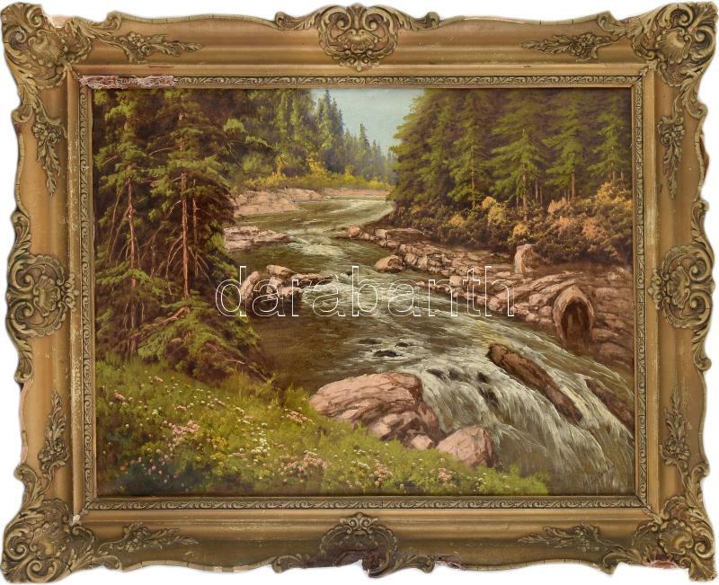 Mednyánszky jelzéssel: Fenyves. Olaj, vászon. Dekoratív, sérült fakeretben. 60x80 cm