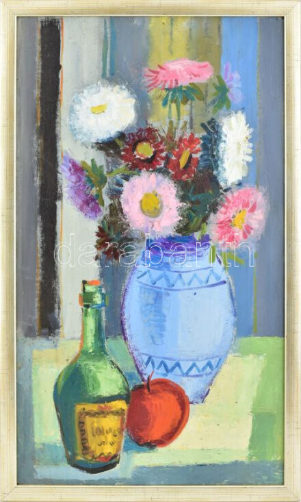 Jelzés nélkül: Retro csendélet. Olaj, farost. Dekoratív fakeretben. 67,5x38 cm.