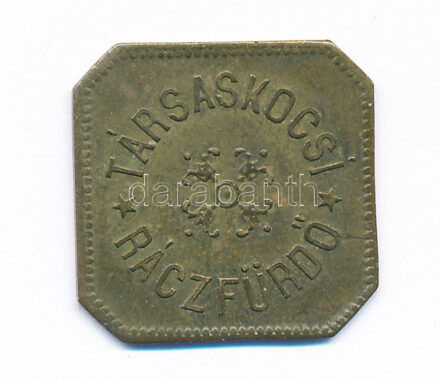 ~20. század eleje 'Társaskocsi Ráczfürdő / Omnibus Raitzenbad' Cu közlekedési bárca T:2 patina