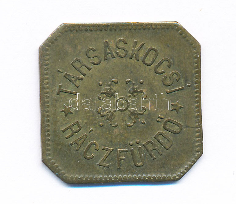 ~20. század eleje 'Társaskocsi Ráczfürdő / Omnibus Raitzenbad' Cu közlekedési bárca T:2 patina