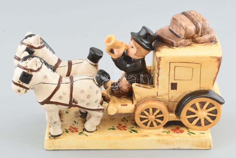 M. J. Hummel jelzéssel!: Postakocsi. Kopásokkal, pici gyártástechnológiai repedés. m: 14,5 cm, h: 22,5 cm
