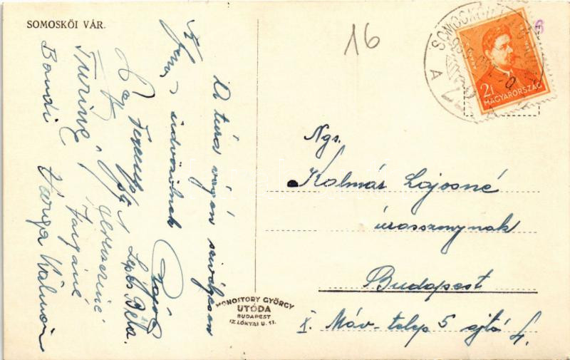 1935 Somoskőújfalu, Somoskői vár (Hrad Somoska) + 'SOMOSKŐÚJFALU - BUDAPEST 22 A' vasúti mozgóposta bélyegző - Image 2