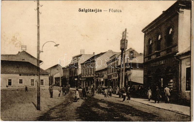Salgótarján, Fő utca, Friedler Samu, Both, Löwy üzlete. Vasúti levelezőlapárusítás 9467. (fl)