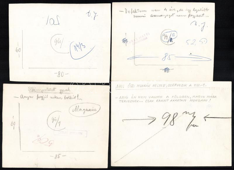 Szegő Gizi (Gis), (1902-1985): Ludas Matyiban megjelent grafikák, karikatúrák vázlatai. 12 db. Vegyes technika, papír, összes jelzett. Egy kivételével mindegyik hátoldalán 'Ludas Matyi Szerkesztősége' vagy 'Ludas Magazin' - Image 4