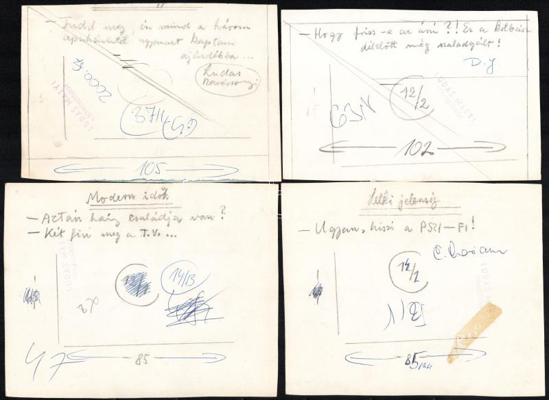 Szegő Gizi (Gis), (1902-1985): Ludas Matyiban megjelent grafikák, karikatúrák vázlatai. 14 db. Vegyes technika, papír, összes jelzett. Többségének hátoldalán 'Ludas Matyi Szerkesztősége' vagy 'Ludas Magazin' bélyegzővel. 11,5x10,5 - Image 2
