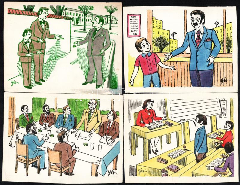 Szegő Gizi (Gis), (1902-1985): Ludas Matyiban megjelent grafikák, karikatúrák vázlatai. 14 db. Vegyes technika, papír, összes jelzett. Többségének hátoldalán 'Ludas Matyi Szerkesztősége' vagy 'Ludas Magazin' bélyegzővel. 11,5x10,5 - Image 3