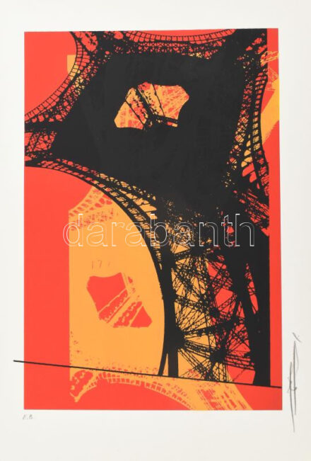 Hervé, Rodolf (1957-2000): Eiffel-torony. Szitanyomat, papír, jelzett, művészpéldány E.A. jelzéssel. 32x22 cm. / Hervé, Rodolf (1957-2000): Eiffel-tower. Screenprint on paper, signed, E.A. artist's proof, 32x22 cm.