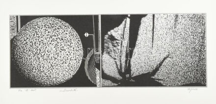 Joseph Kádár (1936-2019): Dualité. Szitanyomat, papír, jelzett, számozott (93/100), hátoldalán a művész bélyegzőjével, 22x58 cm / Joseph Kádár (1936-2019): Dualité. Screenprint on paper, signed, numbered (93/100), with the artist's