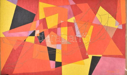 Szekeres József (1944-): Akt színmezőkben (cím nélkül). Olaj, vászon. Jelzett. Vakráma nélkül, feltekerve. 60,5x99 cm