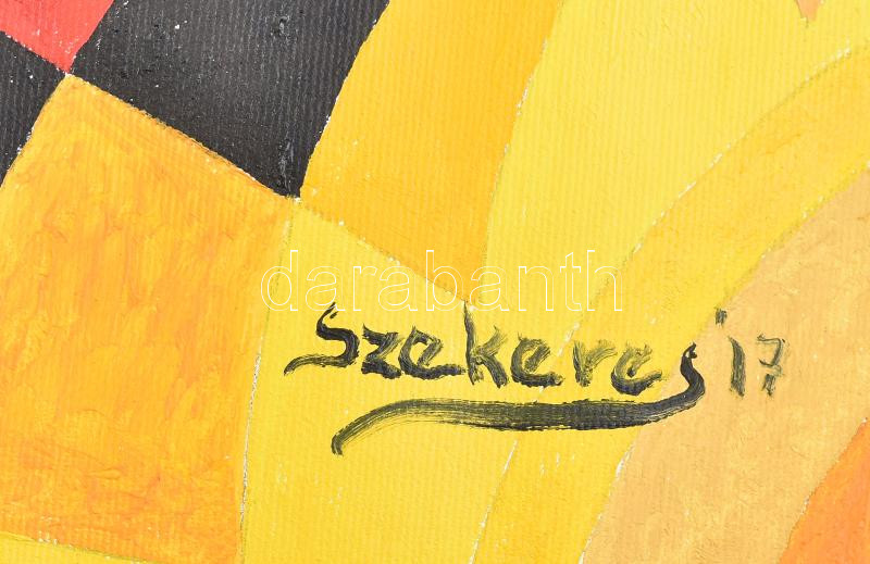 Szekeres József (1944-): Kompozíció, 2017. Olaj, vászon. Jelzett. Vakráma nélkül, feltekerve. 65x93 cm - Image 2