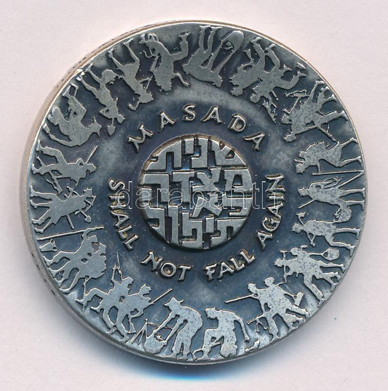 Izrael 1965. 'Masszáda nem eshet el újra' peremen jelzett Ag emlékérem, peremen sorszámozott '3518' sorszámmal (29,9g/0.935/35mm) T:1 Israel 1965. 'Masada shall not fall again' Ag commemorative medallion, hallmarked on edge, with '3518'