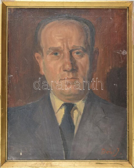 Déri v. Dési J. jelzéssel: Portré. Olaj, vászon. Kissé sérült. Dekoratív, kissé sérült fakeretben, 53x27,5 cm