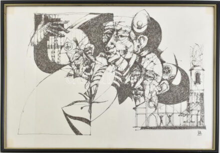 Olvashatatlan jelzéssel: Alakok. Nyomat, papír, üvegezett fakeretben, 42×59,5 cm