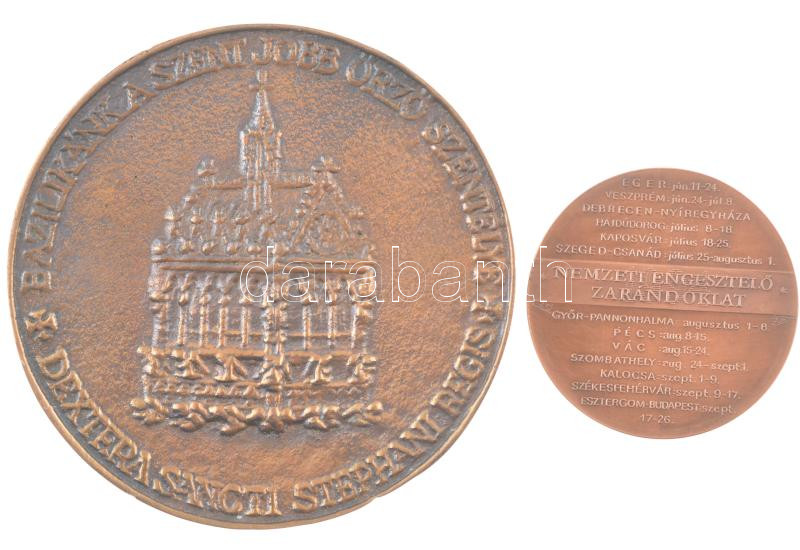 1983. 'Szent István Bazilika Budapest - Felújítás kezdete 1983 / Bazilikánk a Szent Jobb őrző szentélye - Dextera Sancti Stephani Regis' kétoldalas, öntött bronz emlékérem peremen 'PAX' jelzéssel (78mm) + Bozó Gyula (1913-2004) 1994. - Image 2