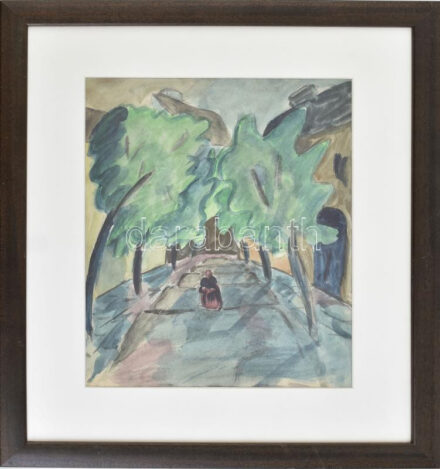 Jelzés nélkül: Hazafelé. Akvarell, papír. Üvegezett fakeretben, 27×21,5 cm