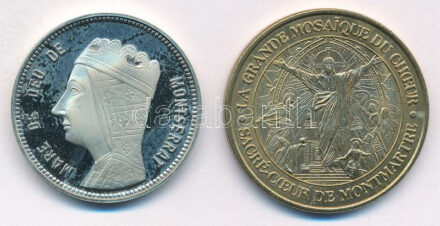 Spanyolország 1981. 'Mare de Deu de Montserrat / Patrona de Catalunya' Cu-Ni kétoldalas emlékérem (31mm) + Franciaország 2002. 'Sacre Coeur de Montmartre / Nemzeti Gyűjtemény - Hivatalos érem' kétoldalas bronz emlékérem (34mm)