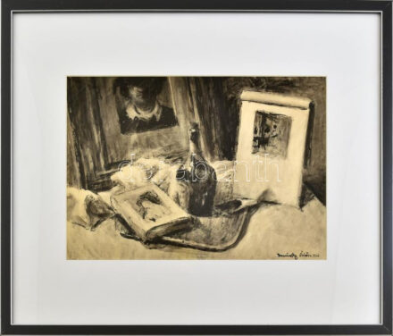 Márffy Ödön jelzéssel: Csendélet. Tus, papír. Üvegezett fakeretben, 28×41 cm.