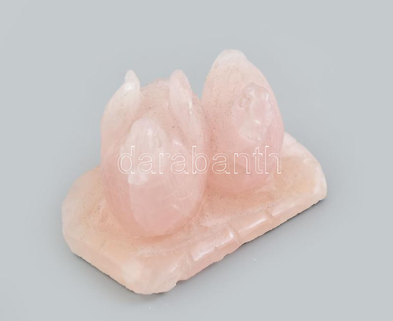 Faragott rózsakvarc kacsa pár, h: 6,5 cm