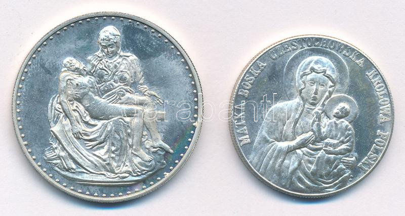 Vatikán DN 'II. János Pál / Pieta' ezüstözött fém emlékérem (35mm) + 'II. János Pál / Czestochowa-i Fekete Madonna' ezüstözött fém emlékérem (30mm) T:1- Vatican ND 'John Paul II / Pieta' silver-plated metal medallion (35mm) +