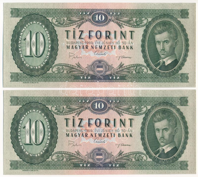 1969. 10Ft (2x) sorszámkövetők 'A 024 138446 - A 024 138447' T:II Adamo F7