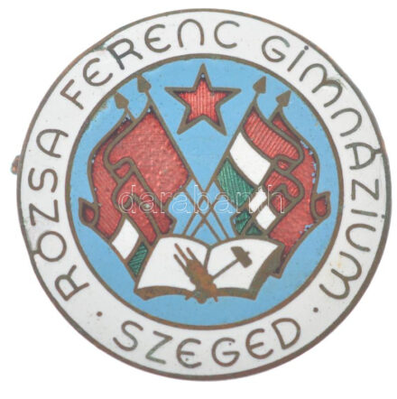 ~1950-1960. 'Rózsa Ferenc Gimnázium - Szeged' zománcozott iskolajelvény (35mm) T:2 zománchiba
